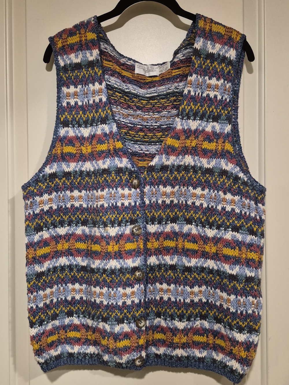 Van Heusen 100% Cotton Multicolor Fair Isle Knit Button-Front Vest - Women M